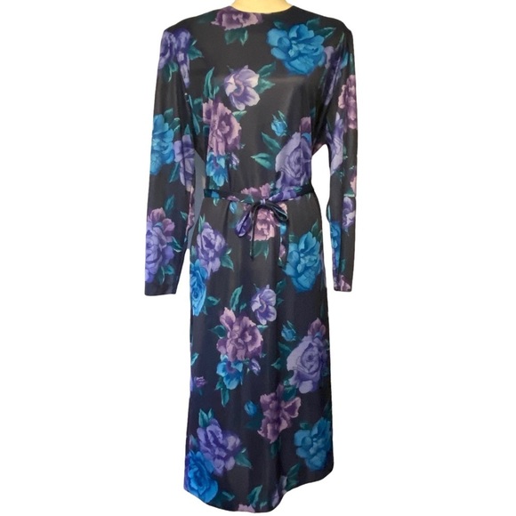 Vintage Nancy II purple floral shift dress with tie belt size 20 - Picture 1 of 11